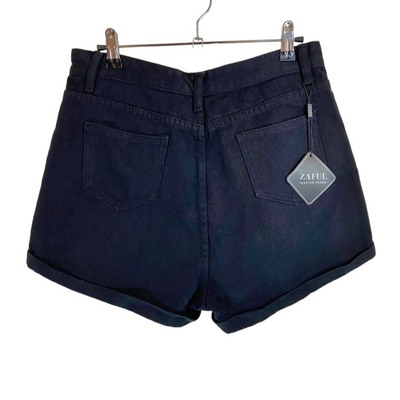 Zaful High Waisted Roll Cuff Denim Shorts NWT - Picture 2 of 4